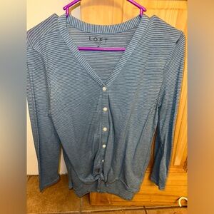 Loft Striped 3/4 Sleeve Shirt with Tie - M